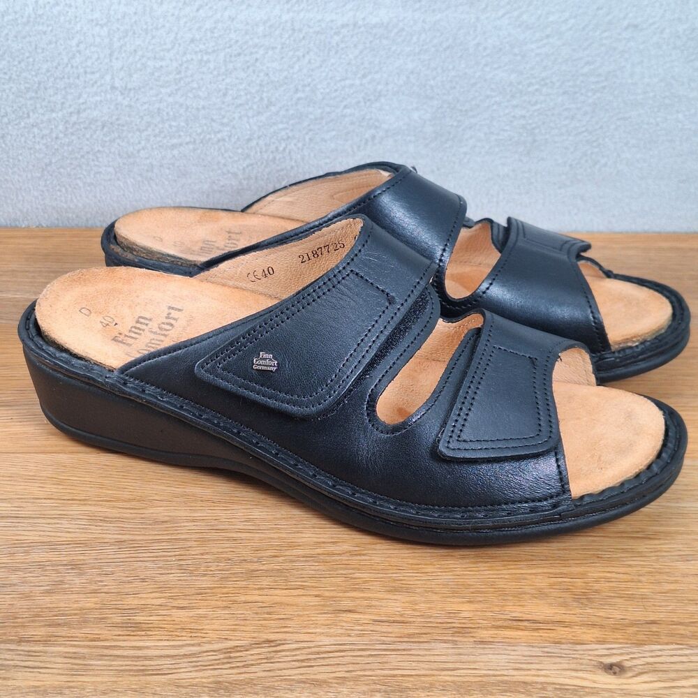 Finn Comfort Jamaika Women's 9 EU 40 Wedge Sandals Black Patent Croc Leather